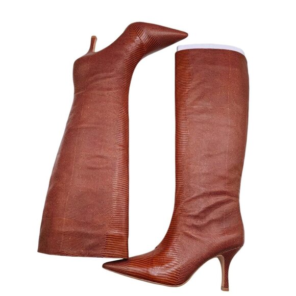 Loeffler Randall Whitney Kitten Heel Boots Knee High Toffee Brown Leather Size 8 - Picture 7 of 9